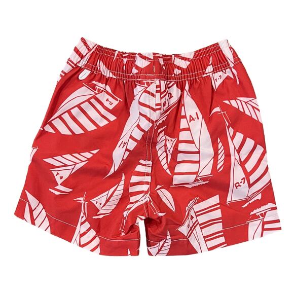 NWT J. Crew Boys' Red W/White Sailboat Print Swim Trunk - SIZE 2 - Picture 2 of 8